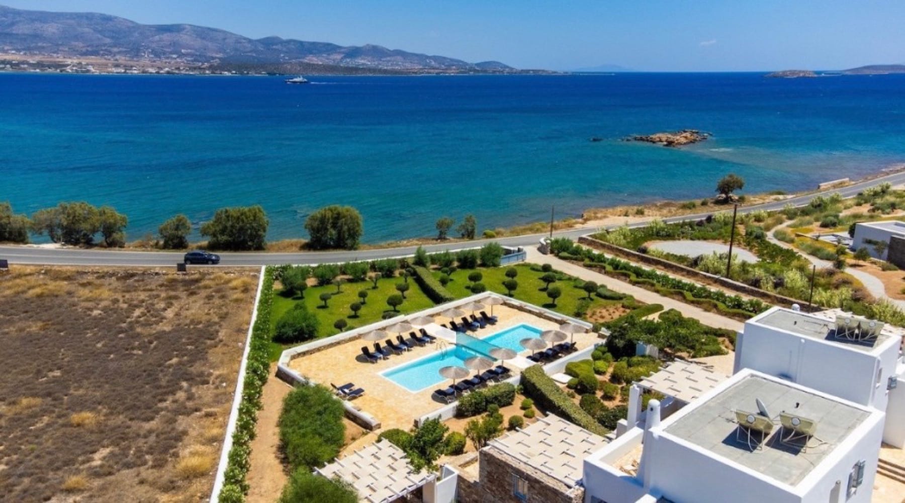 Elevated sea view from Villa Afroditi looking across to Paros
